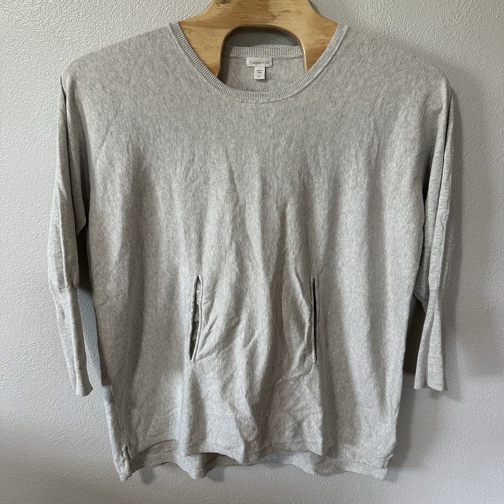 Garnet Hill 100% Organic Cotton Gray Kangaroo Pocket Sweater Tunic Top Size XL